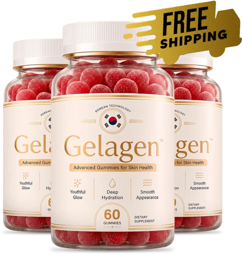 Three bottles of Gelagen advanced gummies for skin health