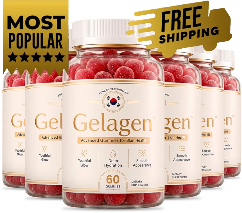 Six bottles of Gelagen skin health gummies