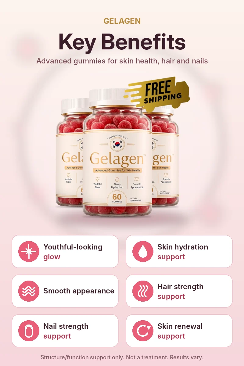 Gelagen key benefits: youthful-looking glow, skin hydration, smooth appearance, hair, nail and skin renewal support